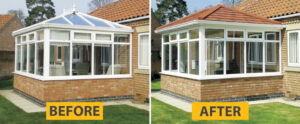 A Conservatory before and after Tiled Roof System installation